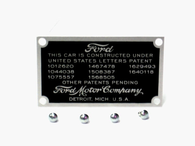 New Original Style Ford Firewall Patent Data Plate – 1937 1938 1939, Part 78-14001